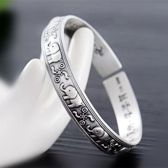 Unisex Engraved Elephant Bracelet 999 Pure Silver Cuff - Picture 12 of 14